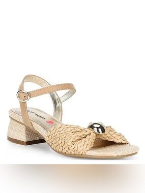Steve Madden J Golden Natural Braided Mid Heel Sandals with Gold Accent 13